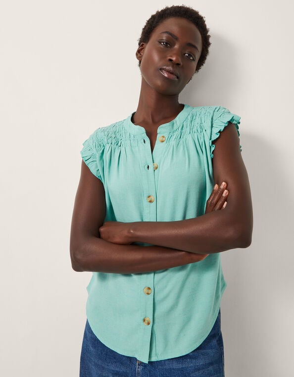 Evelyn Sleeveless Smocked Top, SEA GREEN, large