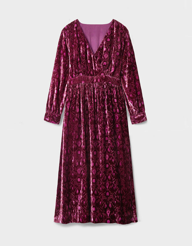 East Jude Print Velvet Midi Dress, Red (BERRY), large