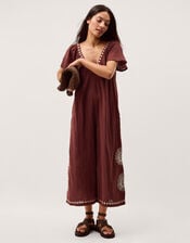 Aurelia Embroidered Cotton Jumpsuit, Brown (BROWN), large