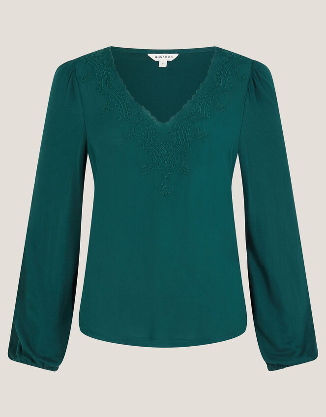 Fey Embroidered Lace Blouse, Teal (TEAL), large