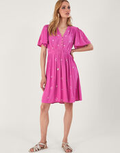 Embroidered Crinkle Short Dress in LENZING™ ECOVERO™, Pink (PINK), large