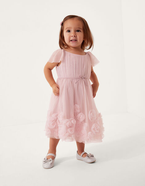 Baby Evangaline Rose Appliqué Tulle Dress, Pink (PINK), large