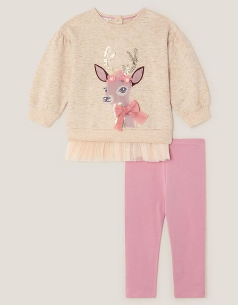 Baby Deer Sweatshirt & Leggings Set, Ivory (IVORY), large