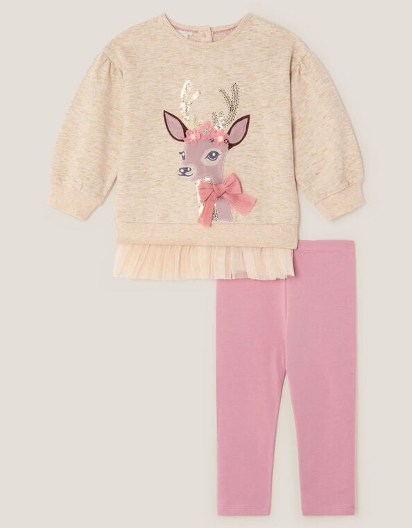 Baby Deer Sweatshirt & Leggings Set, Ivory (IVORY), large
