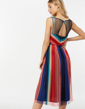 Simone Stripe Pleated Mesh Dress, Blue (NAVY), large