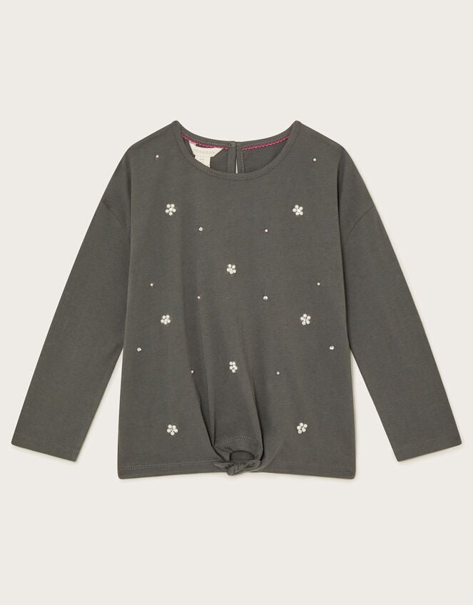 Embellished Long Sleeve Top, Grey (GREY), large