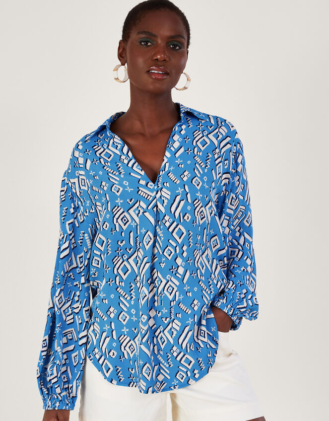 Gigi Print Blouse, Blue (BLUE), large