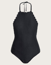 Una Scallop Swimsuit, Black (BLACK), large