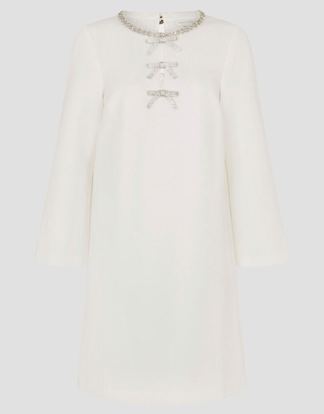 Paola Bow Diamante Shift Wedding Dress, Ivory (IVORY), large