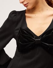 Blair Velvet Bow Long Sleeve Mini Dress, Black (BLACK), large
