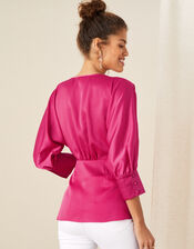 Chelsea Lace Trim Satin Top, Pink (PINK), large