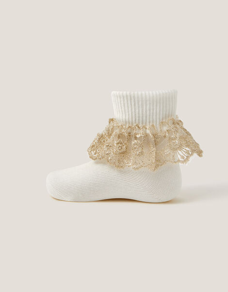 Baby Floral Lace Frill Socks, Ivory (IVORY), large