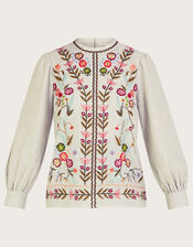 Josie Floral Embroidered Top, Grey (GREY), large