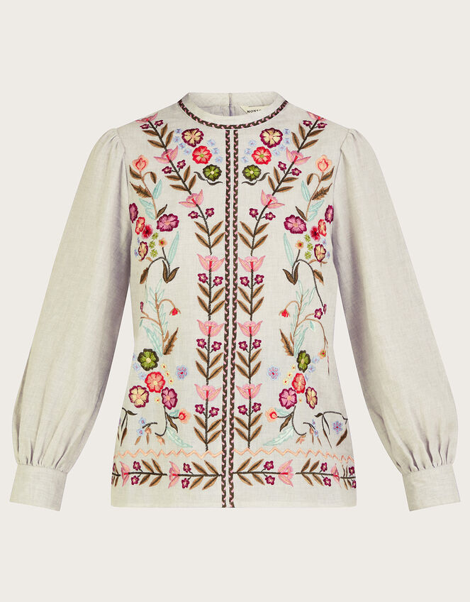Josie Floral Embroidered Top, Grey (GREY), large