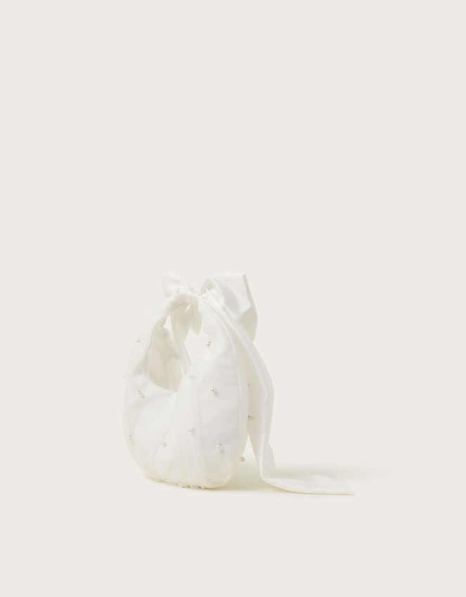 Pearly Bow Handle Tulle Bag, , large