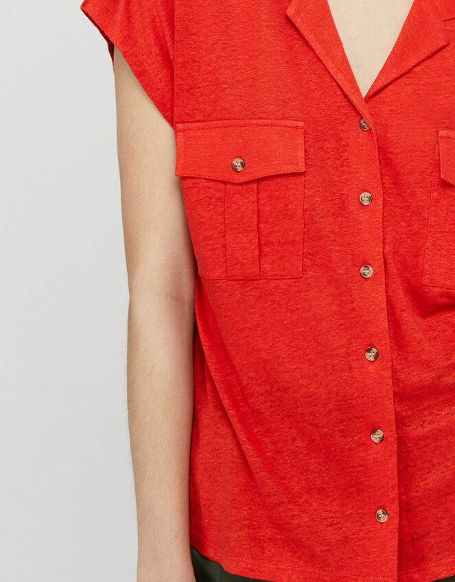 Leena Short Sleeve Shirt in Pure Linen, Red (RED), large