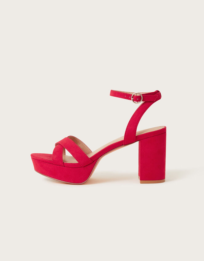 Suedette Platform Heeled Sandals, Red (RED), large