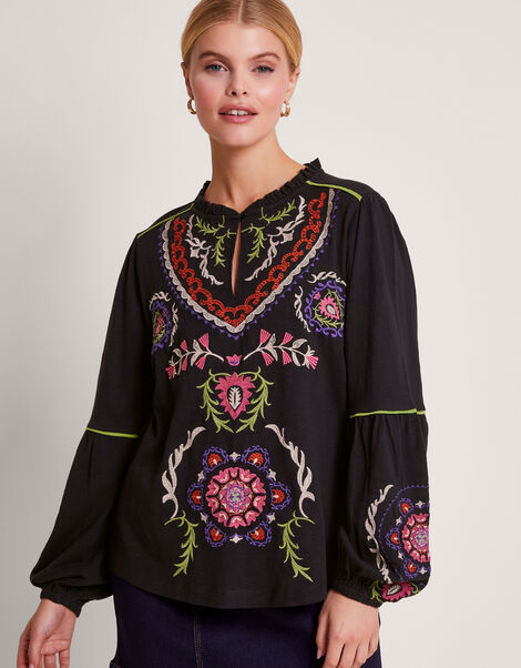Xoey Embroidered Blouse, Black (BLACK), large