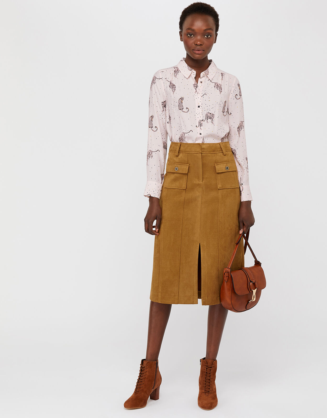 Suedette midi skirt