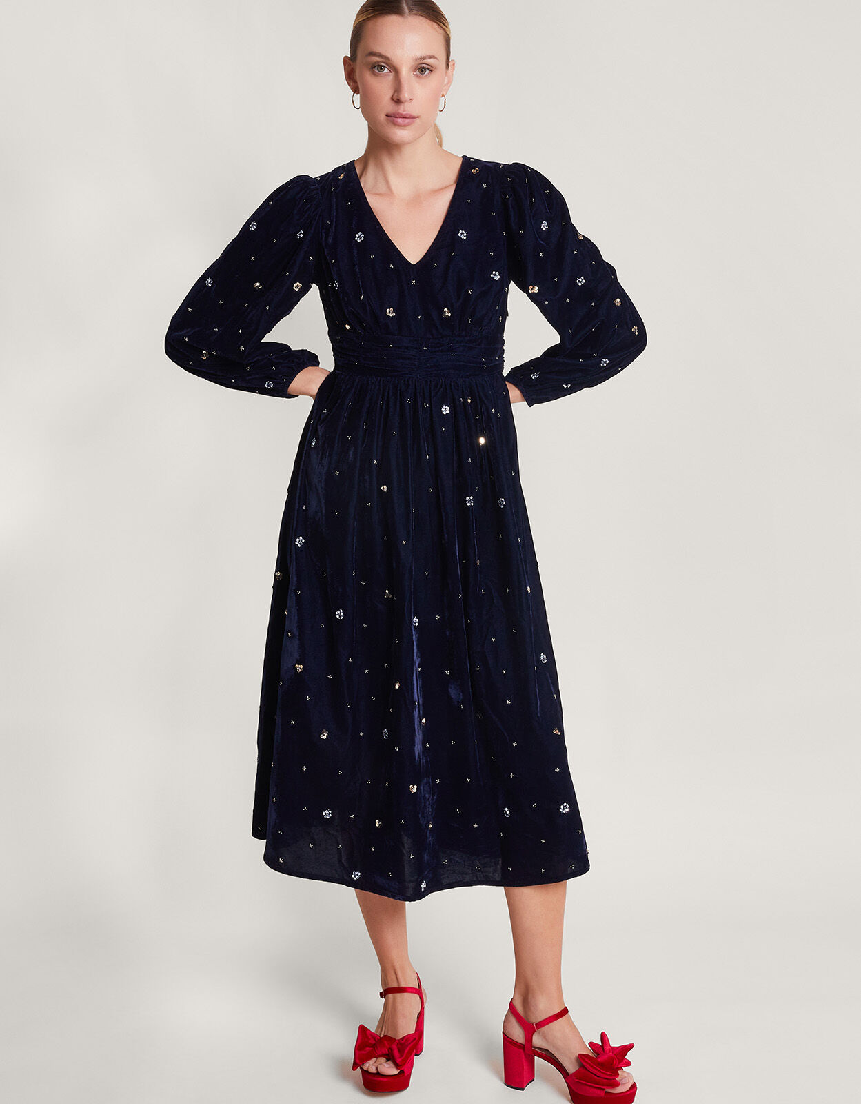 Monsoon navy velvet deals dress