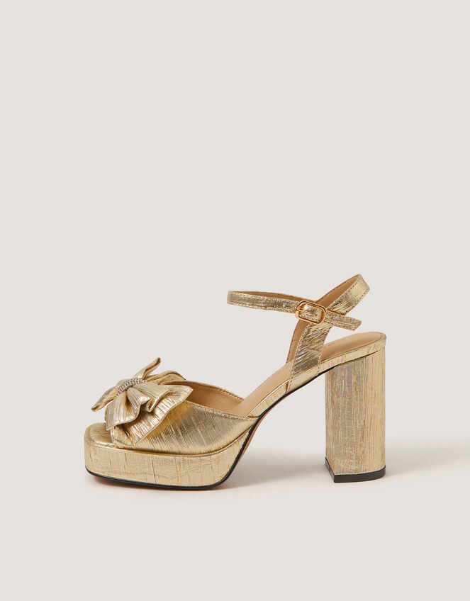 Iona Bow Platform Heels, Gold (GOLD), large
