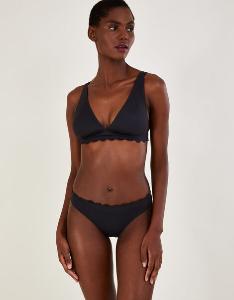 Scallop Edge Plain Bikini Bottoms, Black (BLACK), large
