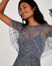 Sienna Embroidered Shorter Length Maxi Dress, Blue (DARK BLUE), large