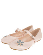 Divina Satin Floral Ballerina Flat Shoes, Pink (PALE PINK), large