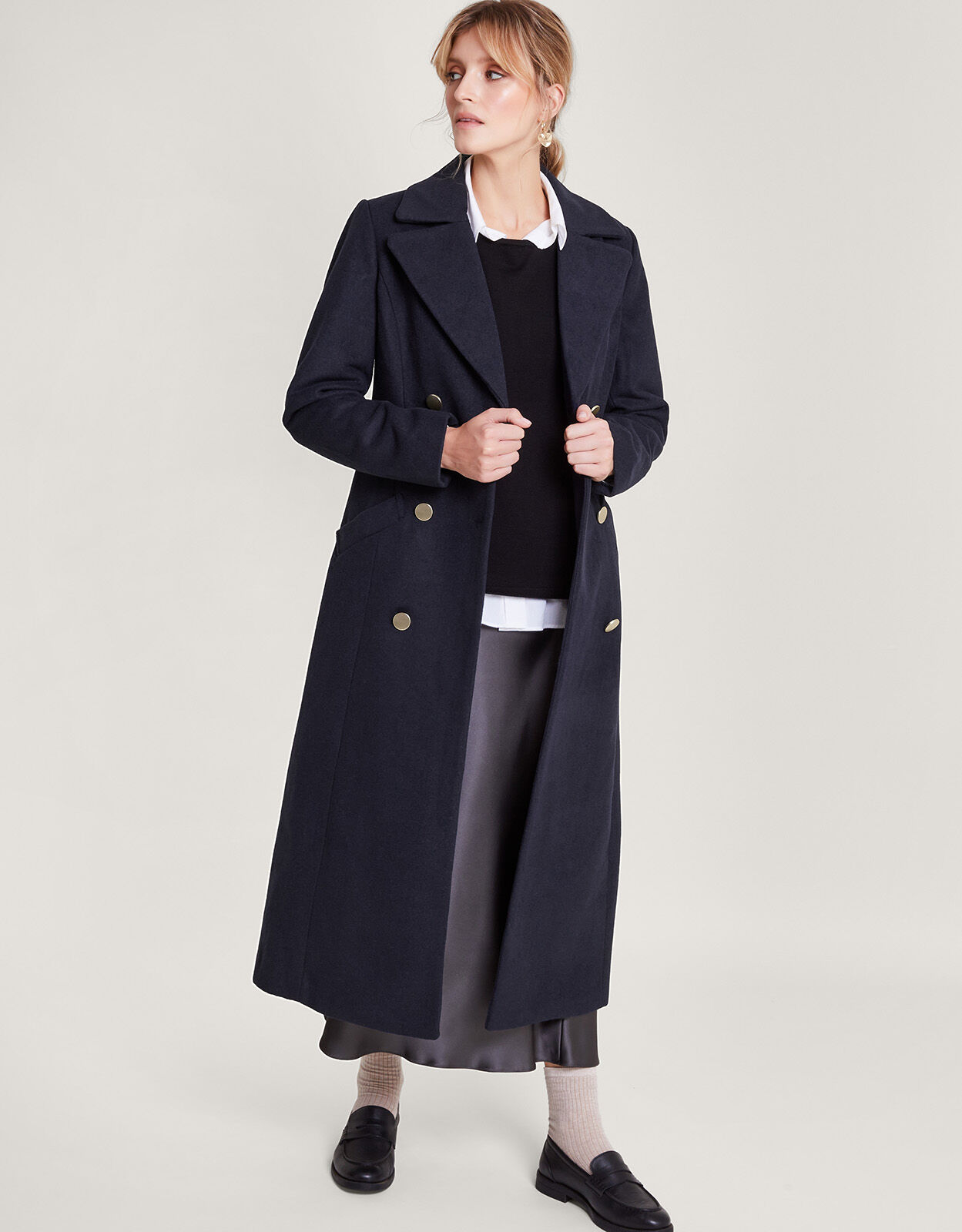 Lola Belted Wool Trench Coat Blue 