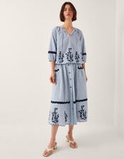 Cara Embroidered Stripe Blouse, Blue (BLUE), large