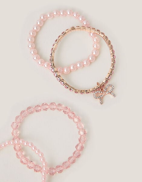 4-Pack Bow Pearl Bracelets, Pink (PINK), large