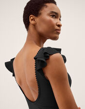 Kaylie Plunge Ruffle Swimsuit, Black (BLACK), large