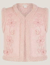 Floral Embellished Faux Suede Vest, Pink (PINK), large