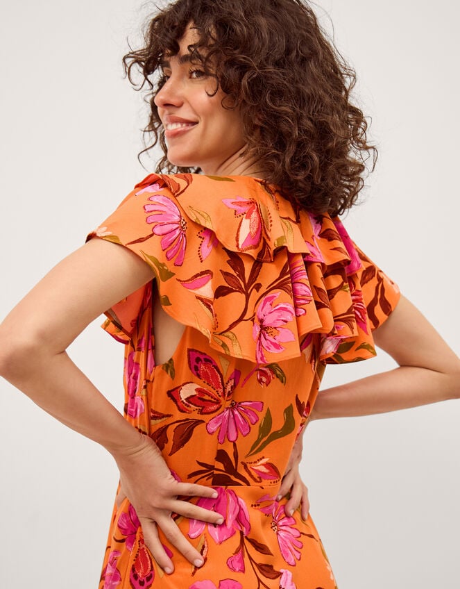 Leila Floral Print Midi Dress, Orange (ORANGE), large