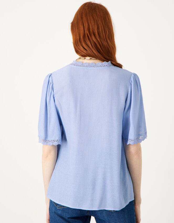 Button Through Short Sleeve Top, Blue (BLUE), large