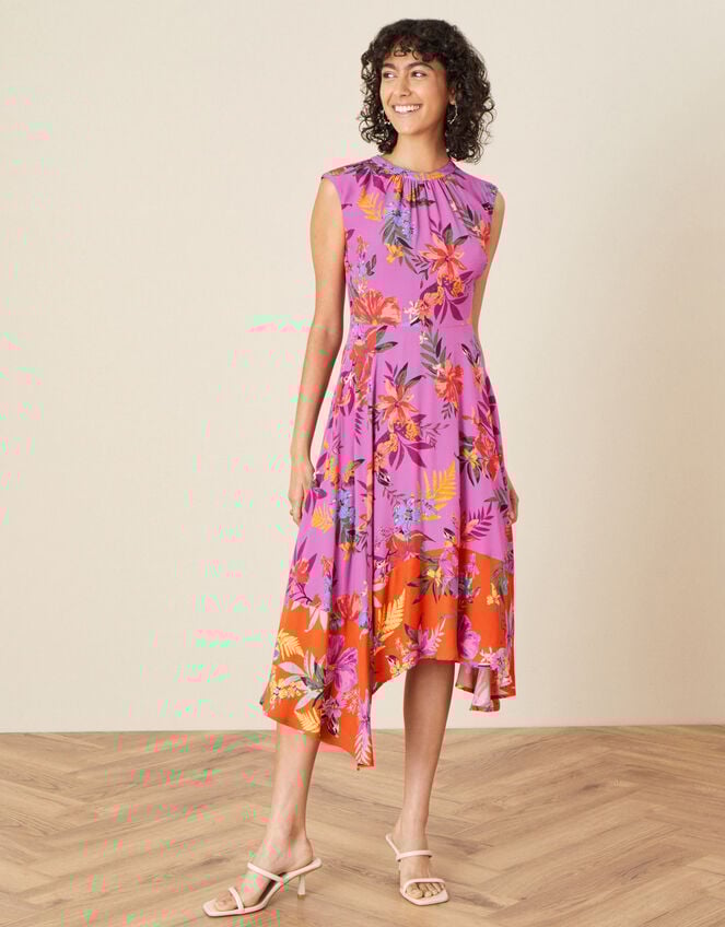 Trixie Printed Hanky Hem Dress, Purple (PURPLE), large