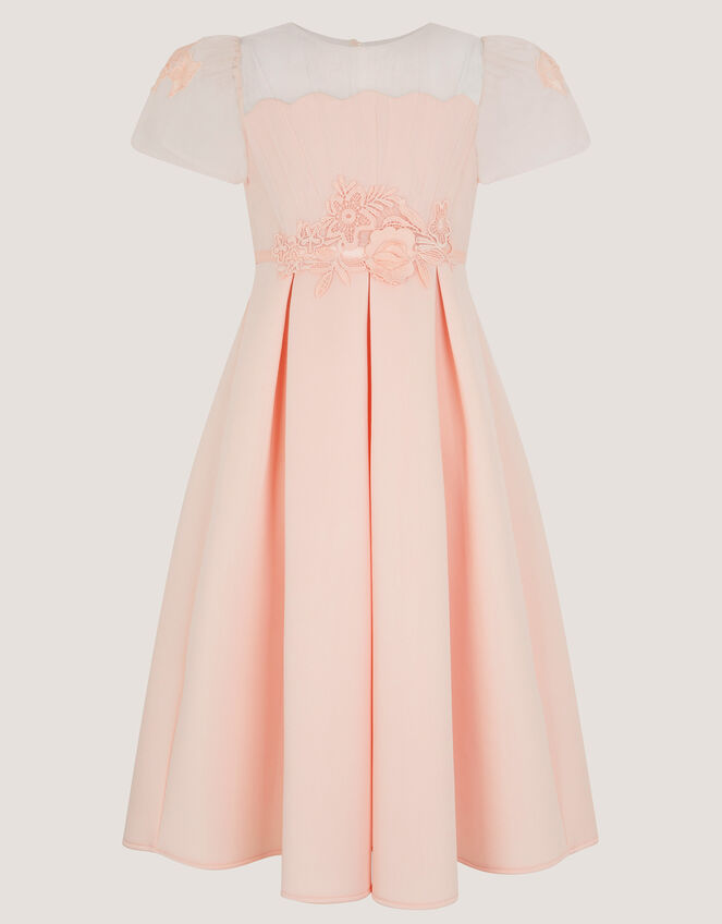 Chiffon Sleeve Floral Embroidered Dress, Pink (PINK), large