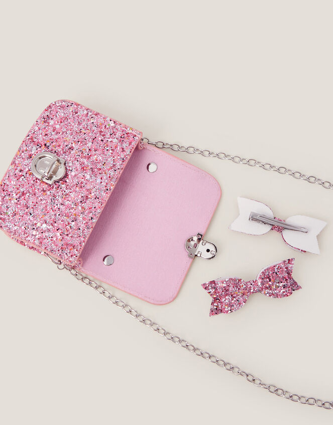 Glitter Satchel Bag & Hair Clips Set, , large