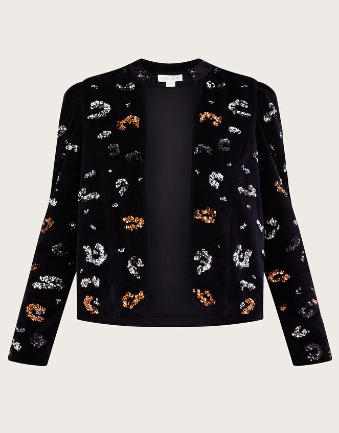 Marianly Animal Sequin Velvet Jacket, Black (BLACK), large