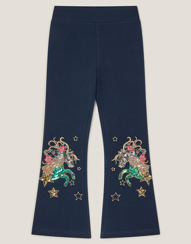 Unicorn Sequin Flare Leggings, Blue (NAVY), large