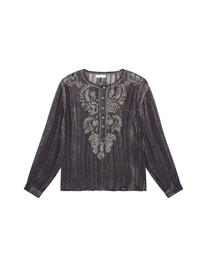 Kate Metallic Embroidered Blouse, Black (BLACK), large