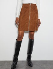 Sienna Suede Zip Skirt, Tan (TAN), large