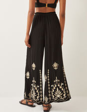 Saffron Embroidered Wide Leg Trousers, Black (BLACK), large