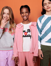 Frill Collar Velour Bomber Jacket, Pink (PALE PINK), large