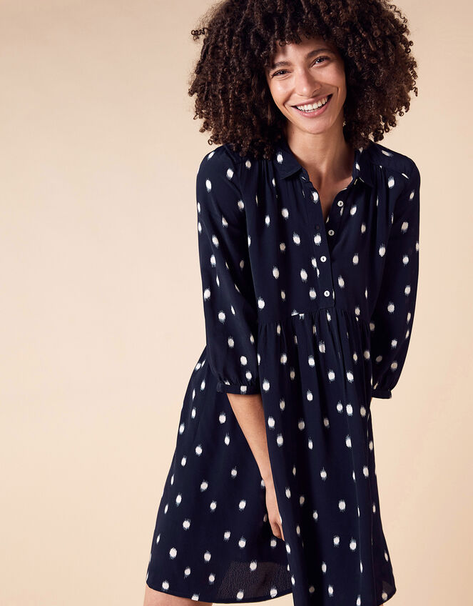 Spot Print Short Dress in Sustainable Viscose, Blue (NAVY), large