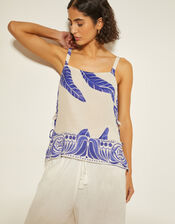 Dinah Leaf Print Cami Top, White (WHITE), large