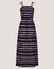 Tie-Dye Smocked Maxi Dress, Black (BLACK), large