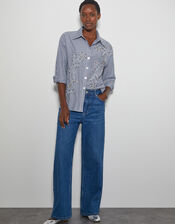 Sherry Embroidered Stripe Shirt, Blue (NAVY), large
