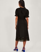 Jersey Crochet Trim Midi Dress, Black (BLACK), large