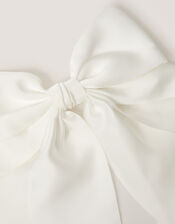 Long Tiered Satin Bow Hair Clip, Ivory (IVORY), large